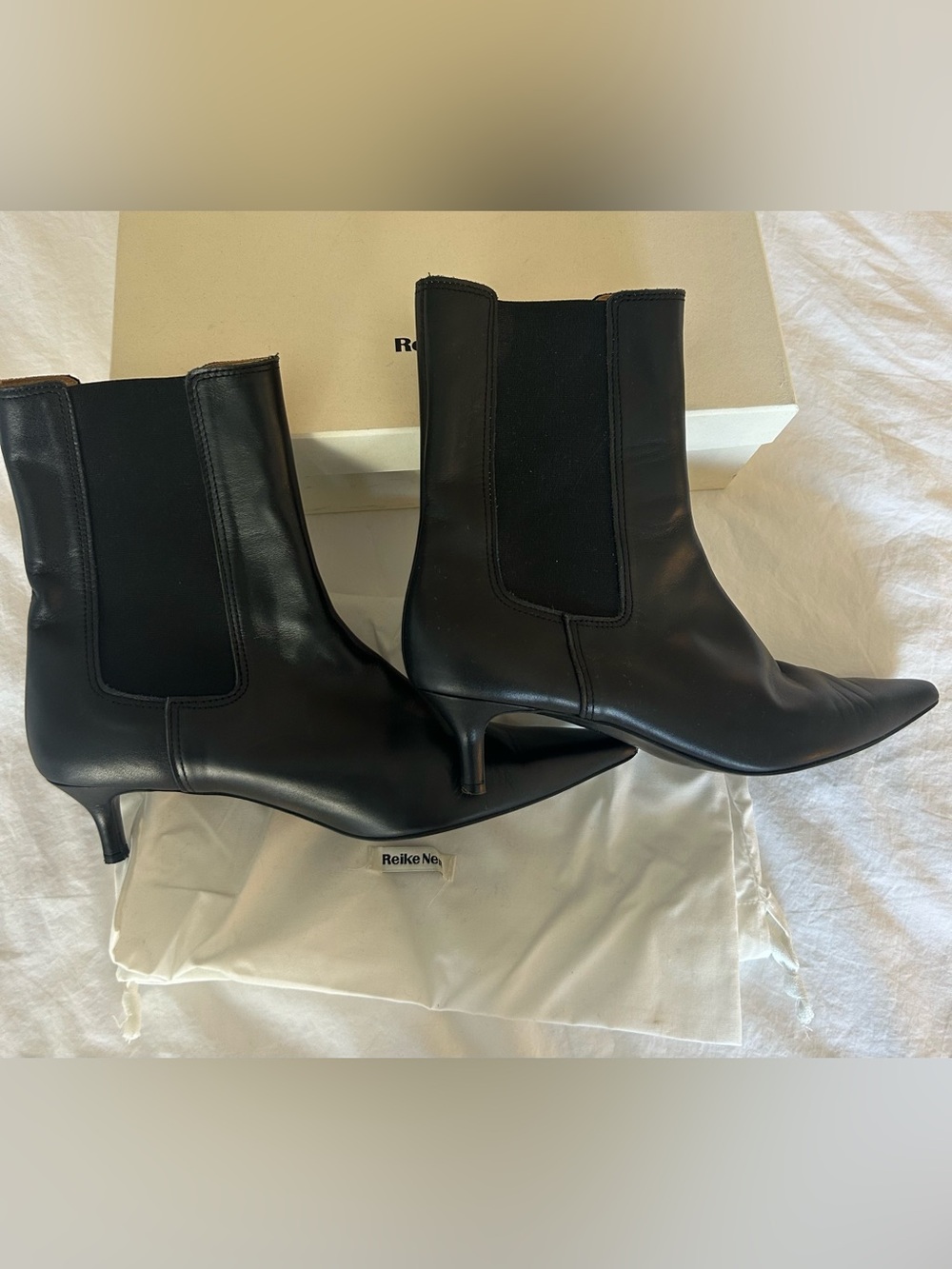 Reike Nen Black Leather Kitten Heel Chelsea Boots